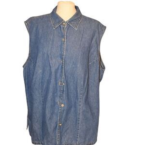 Vintage 90s Bill Blass Denim Chambray Vest Women’s 2X Button Front Y2K Western